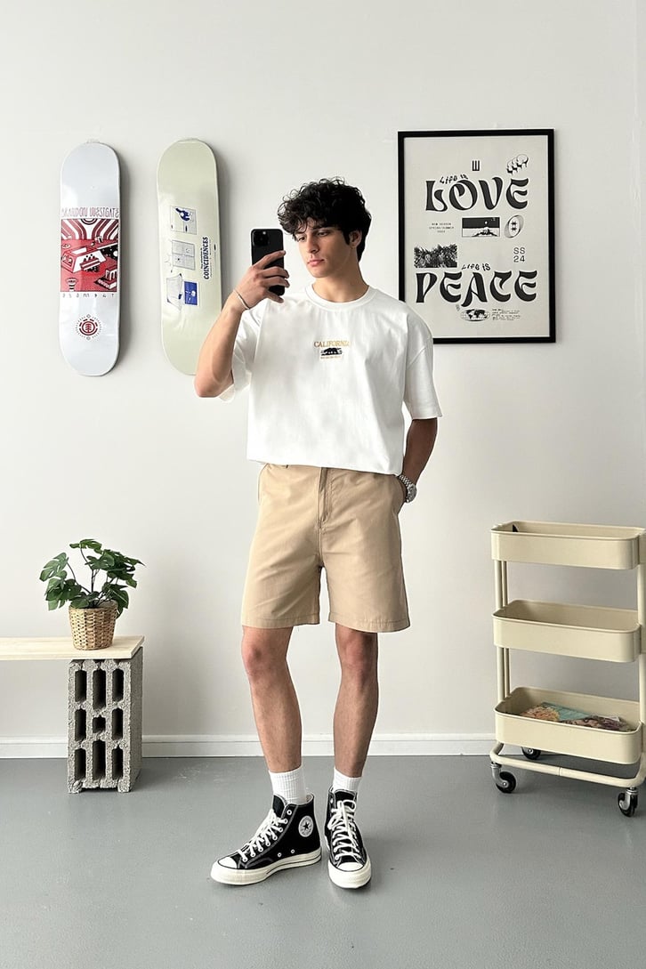 California Nakışlı Oversize Tişört