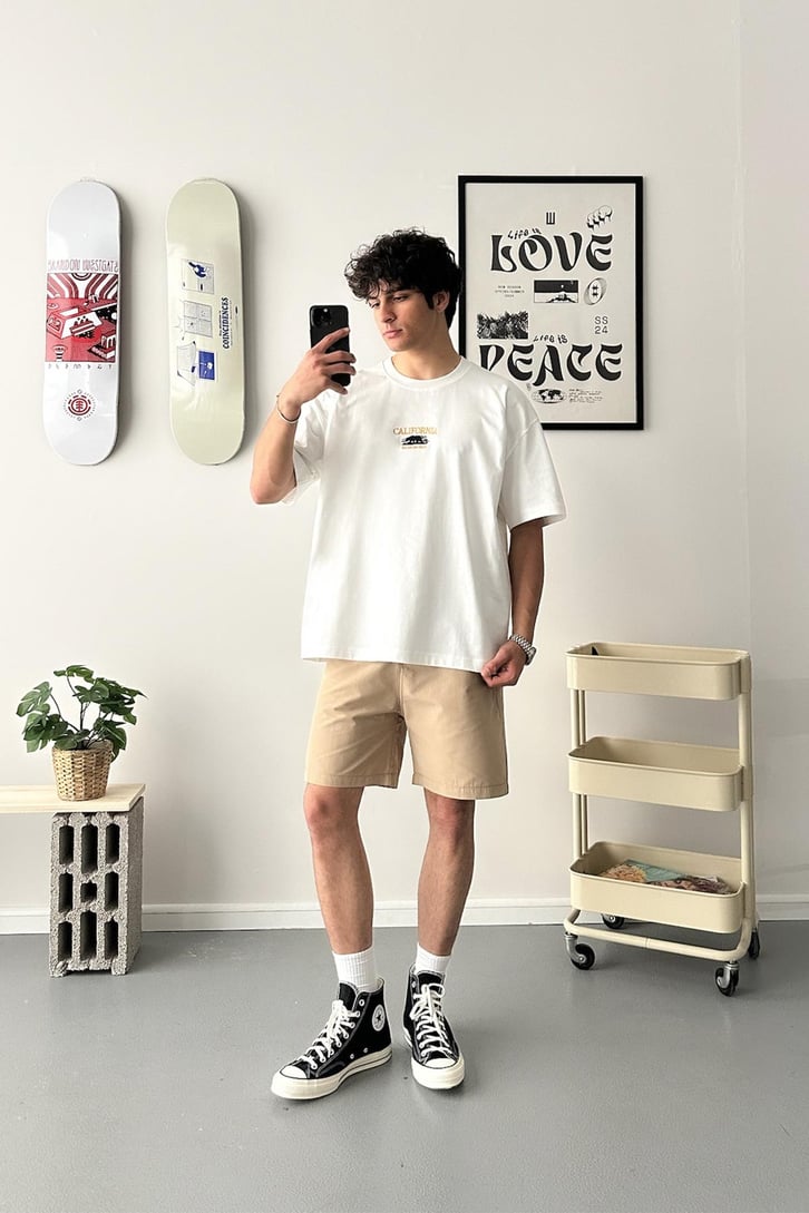 California Nakışlı Oversize Tişört