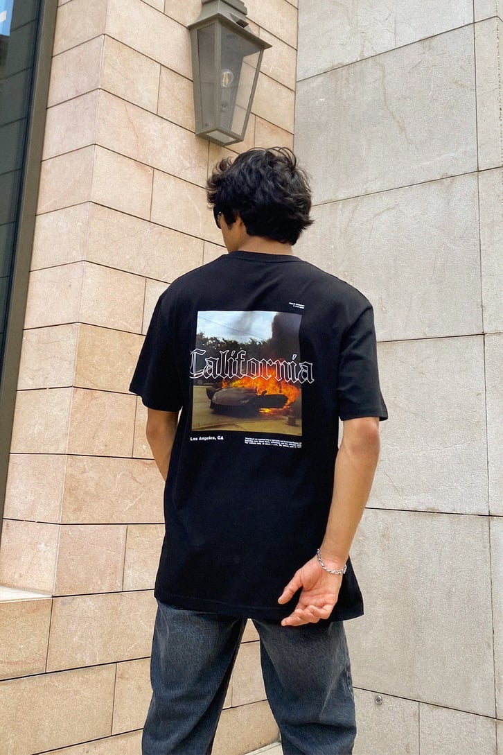 California Nakışlı  Siyah Oversize Tshirt