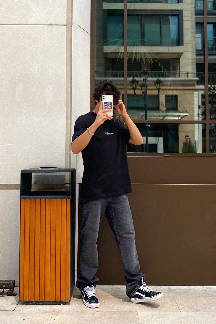 California Nakışlı  Siyah Oversize Tshirt
