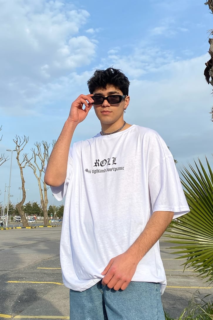 California Wolf Oversize Printed Beyaz Tshirt
