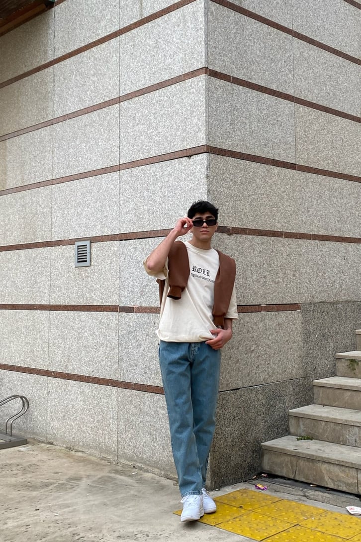 California Wolf Oversize Printed Cream Tshirt
