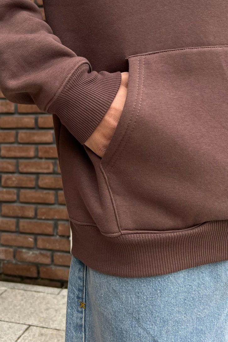Cancelled Baskılı Kahverengi Oversize Hoodie