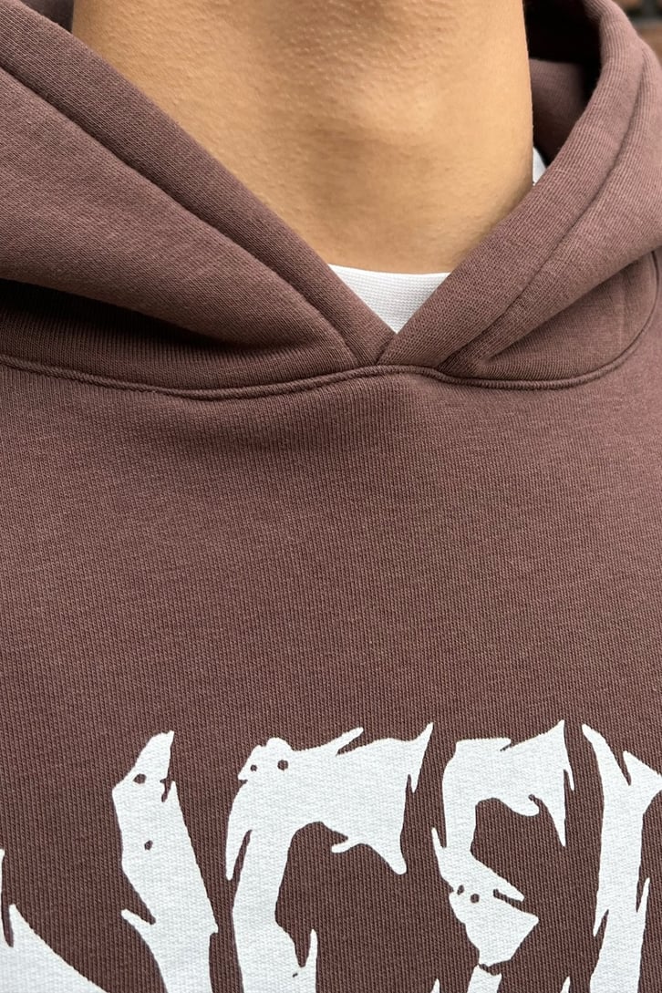 Cancelled Baskılı Kahverengi Oversize Hoodie