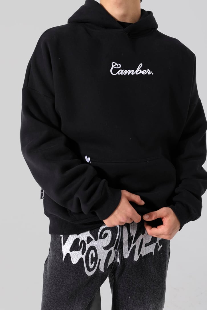 Canver Nakışlı Siyah Oversize Hoodie