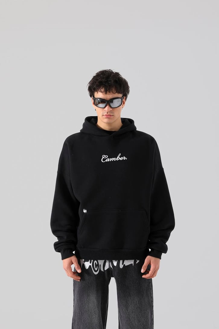 Canver Nakışlı Siyah Oversize Hoodie