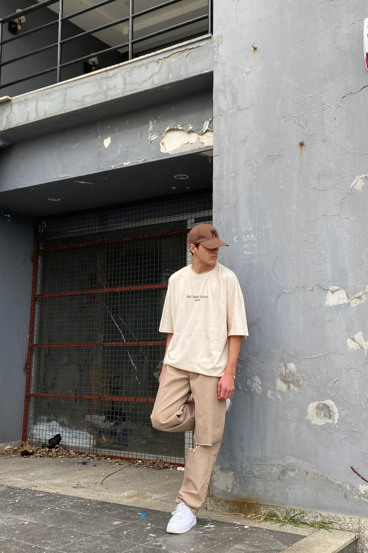 Capsule Text Printed Oversize Cream Tshirt