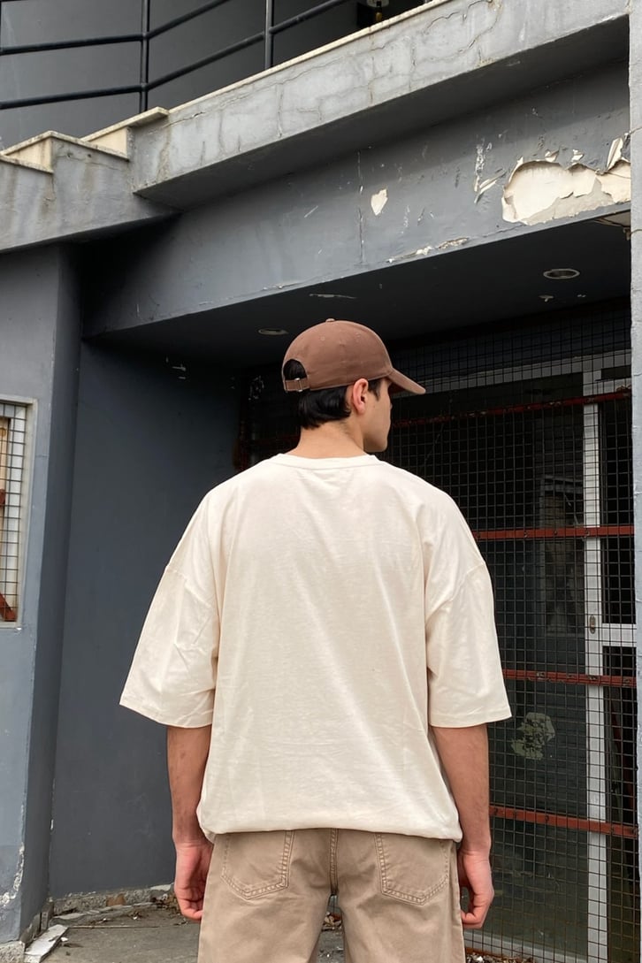Capsule Text Printed Oversize Cream Tshirt