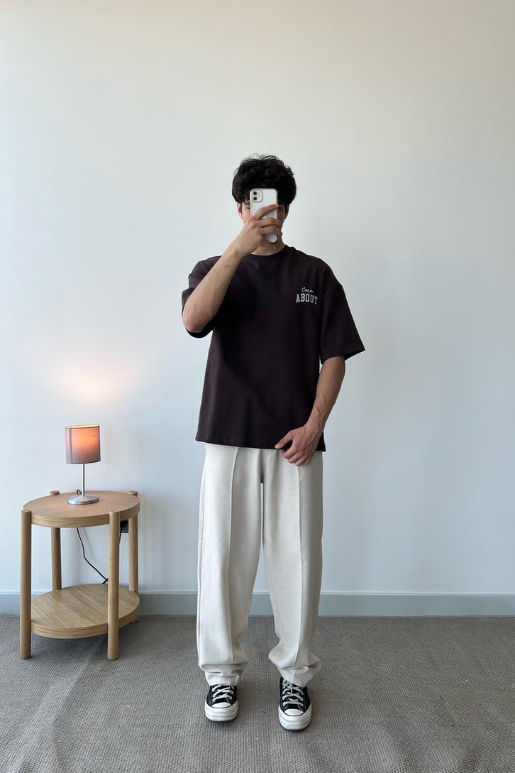 Care About Baskılı Kahverengi Oversize Tişört