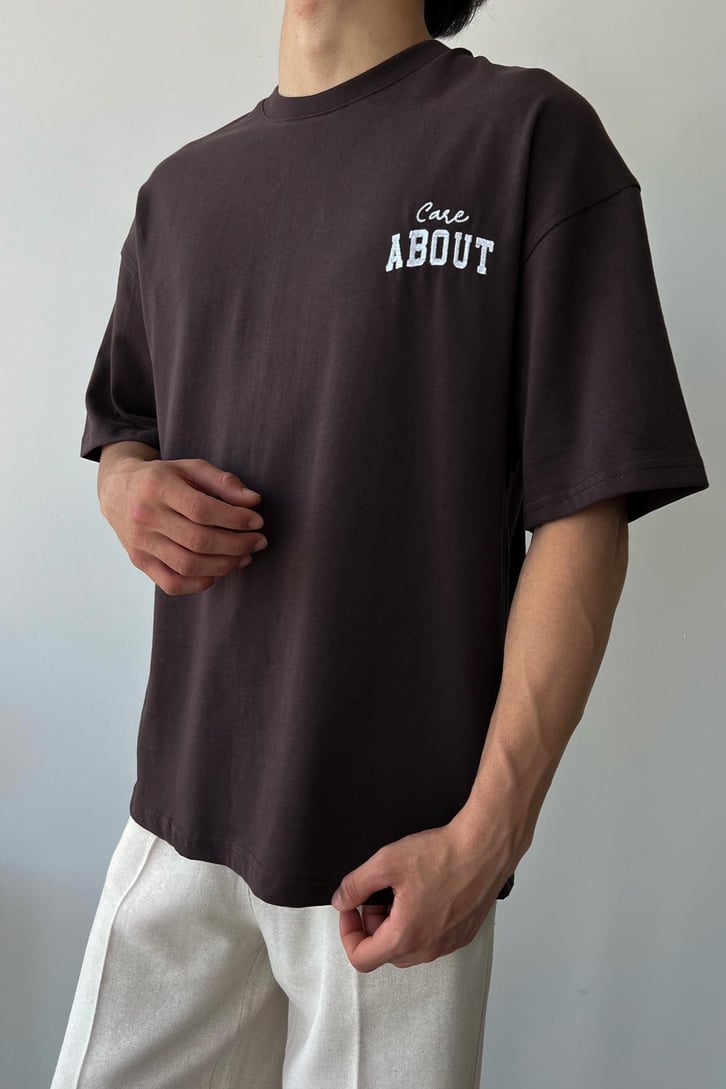 Care About Baskılı Kahverengi Oversize Tişört