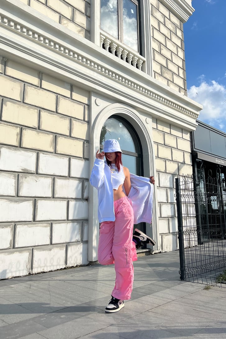Cargo PockCep Detay Pembe Baggy Pantolonet Women Baggy Pant