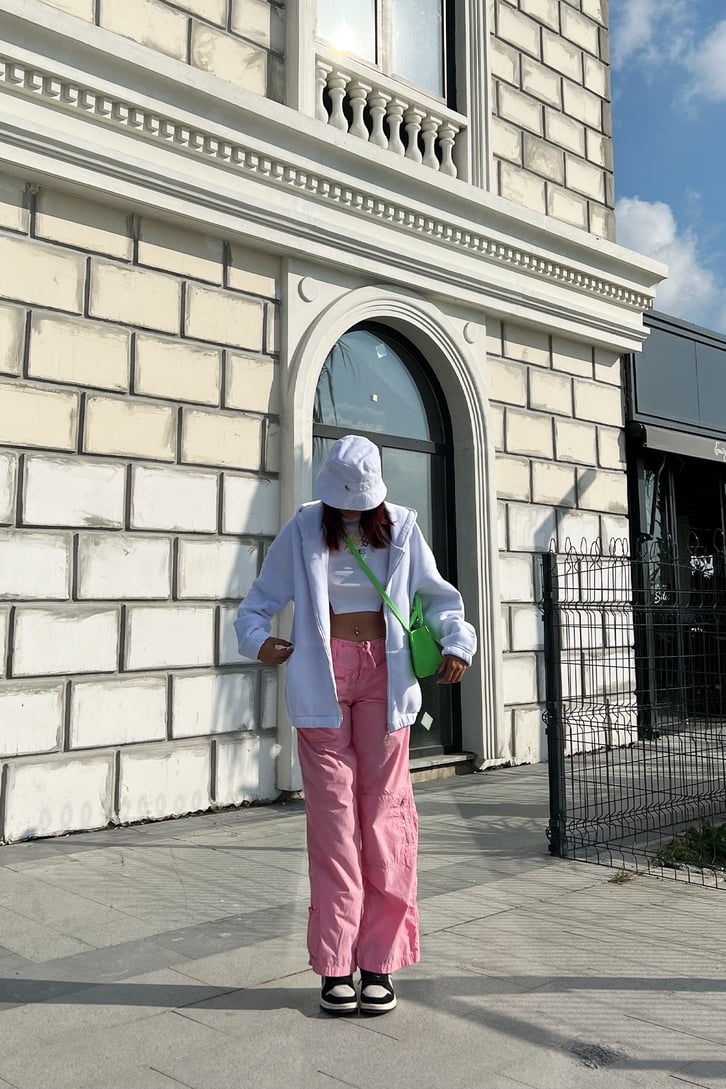 Cargo PockCep Detay Pembe Baggy Pantolonet Women Baggy Pant