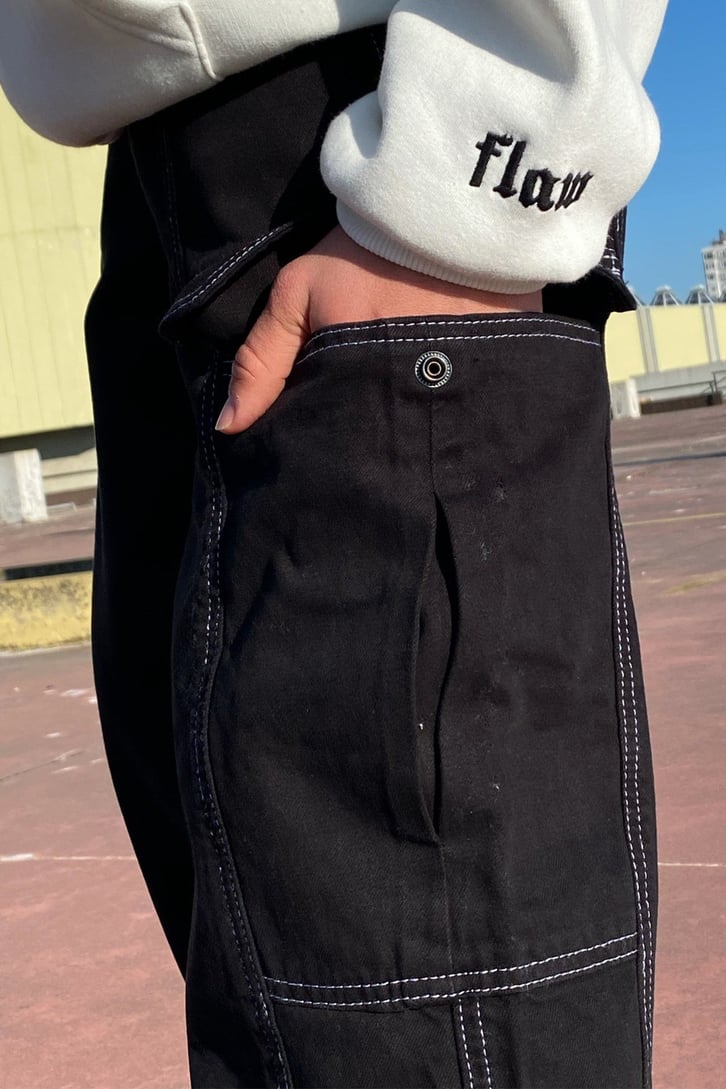 Cargo Pocket Dikiş Detay Siyah Losse Fit Pants