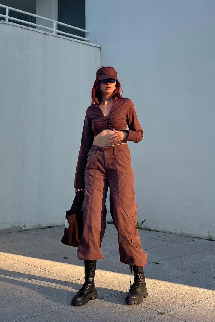 Cargo Pocket Kahverengi Baggy Pantolon