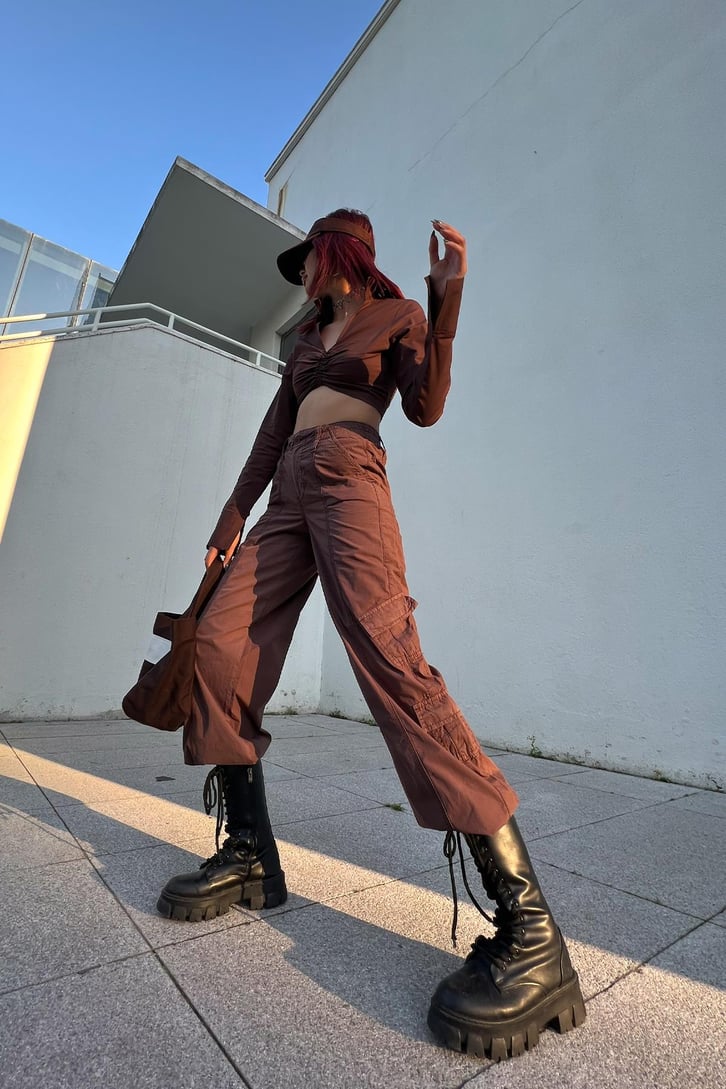 Cargo Pocket Kahverengi Baggy Pantolon