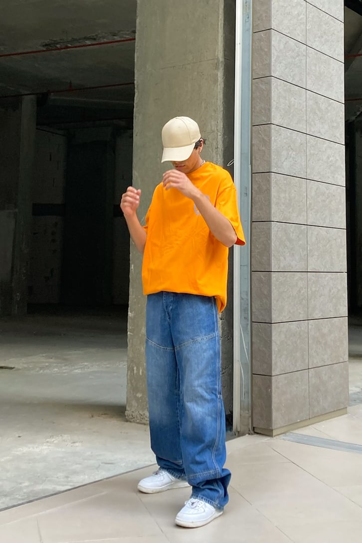 Cargo Pocket Kot Mavisi Baggy Jean