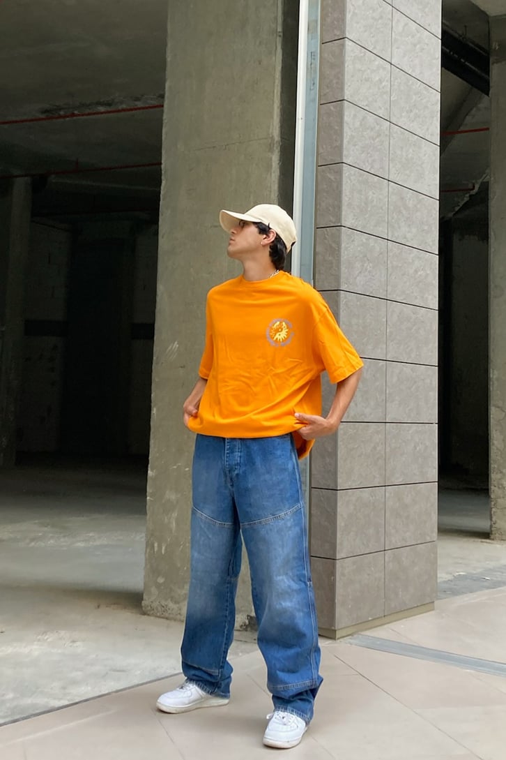 Cargo Pocket Kot Mavisi Baggy Jean