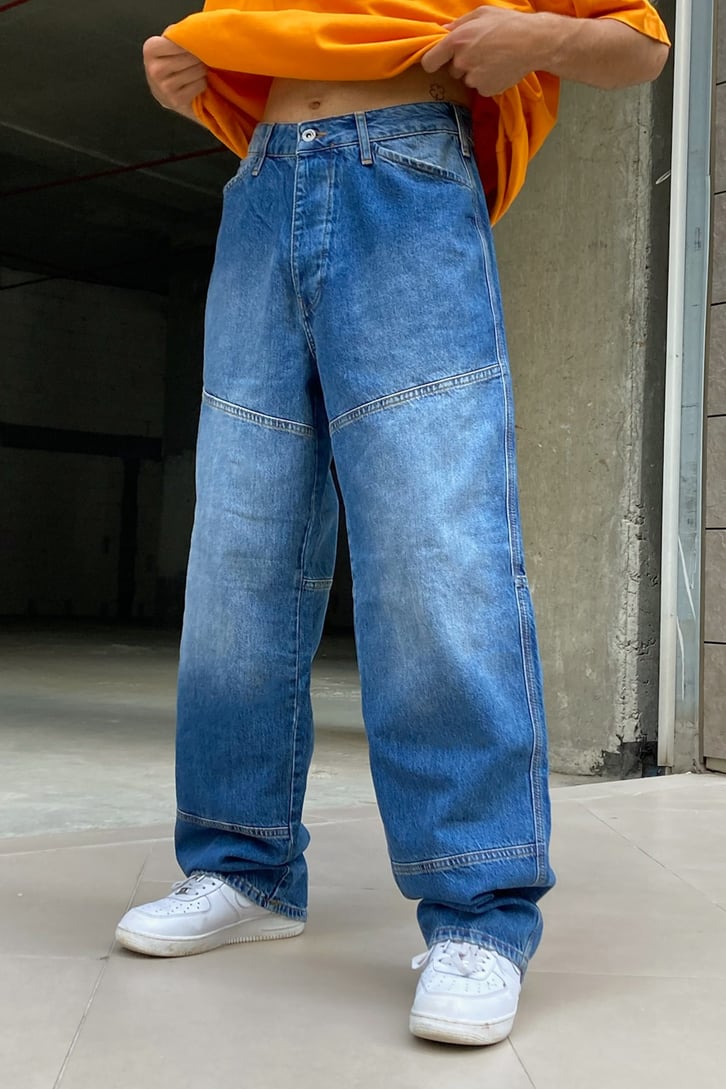 Cargo Pocket Kot Mavisi Baggy Jean