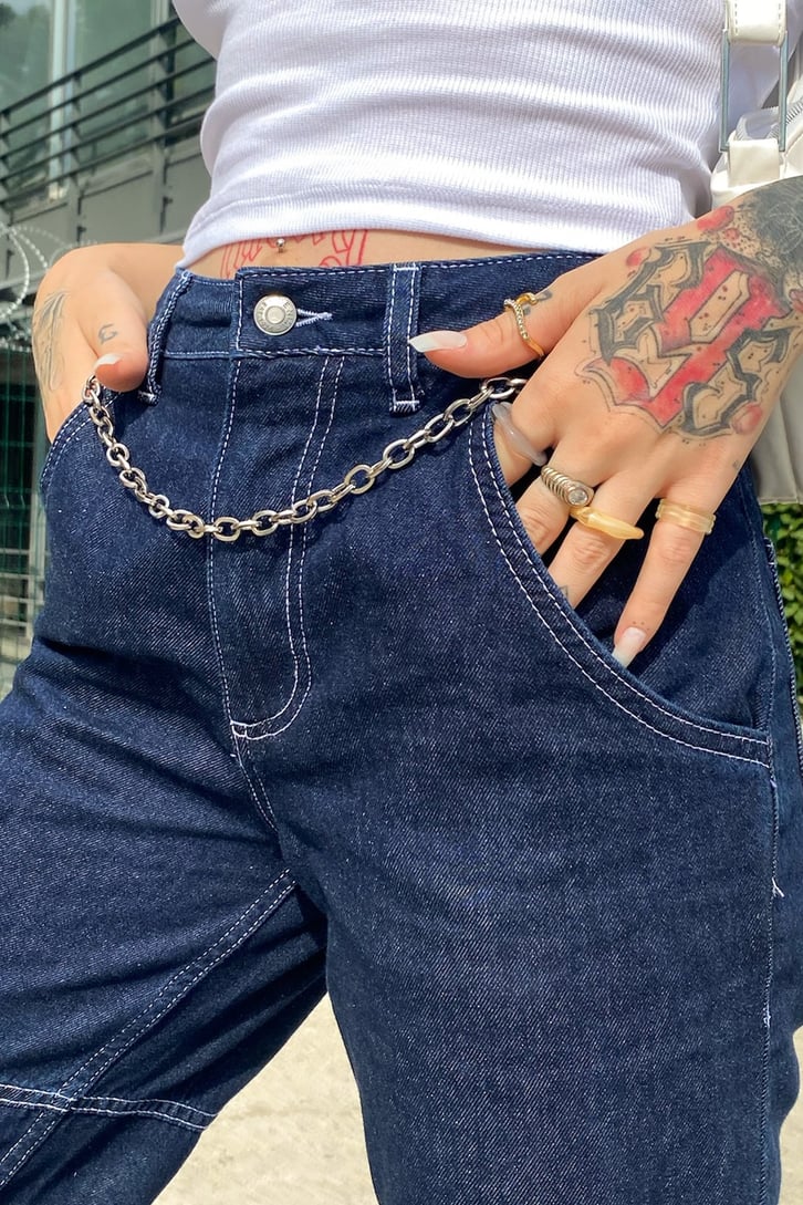 Cargo Pocket Lacivert Baggy Jean