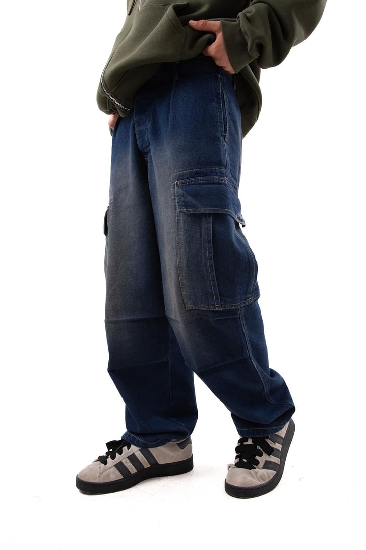 Cargo Pocket Lacivert Baggy Jean