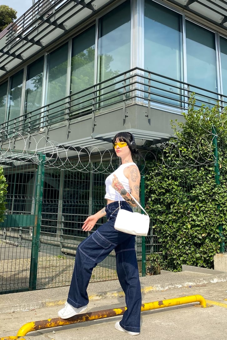 Cargo Pocket Lacivert Baggy Jean
