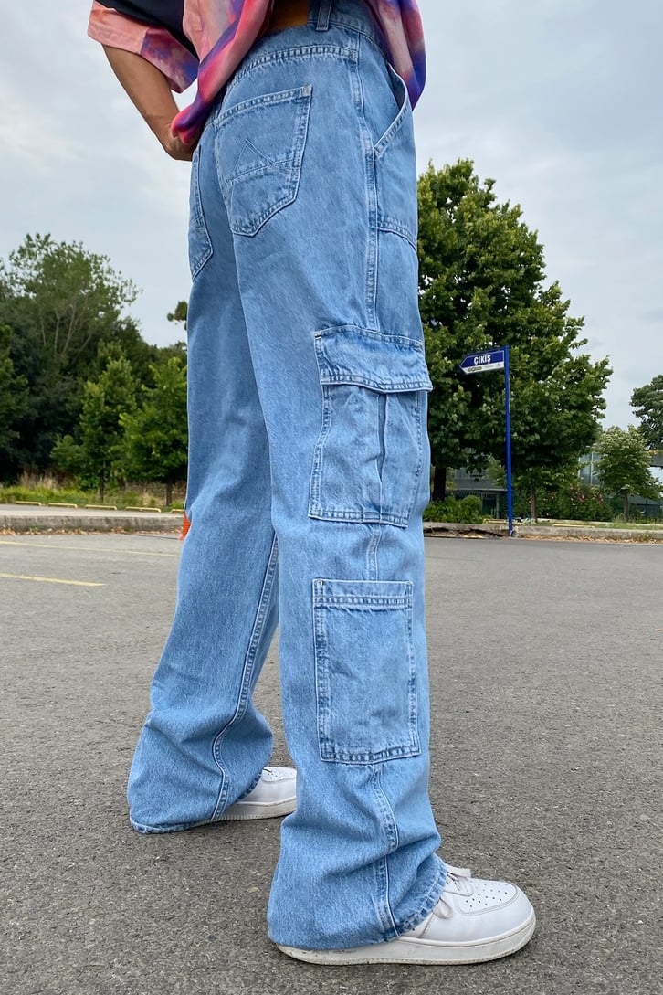 Cargo Pocket Mavi Baggy Jean