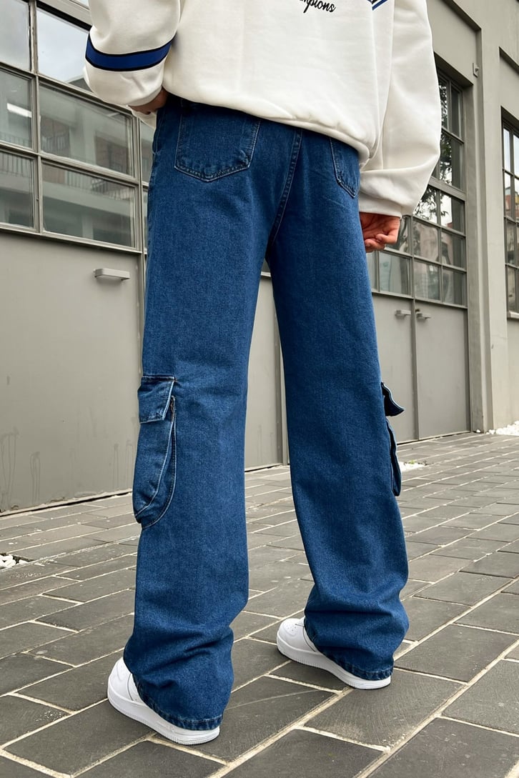 Cargo Pocket Mavi Baggy Jean
