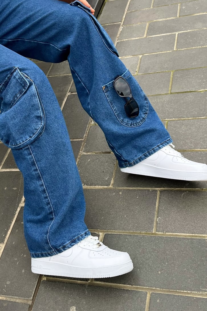 Cargo Pocket Mavi Baggy Jean