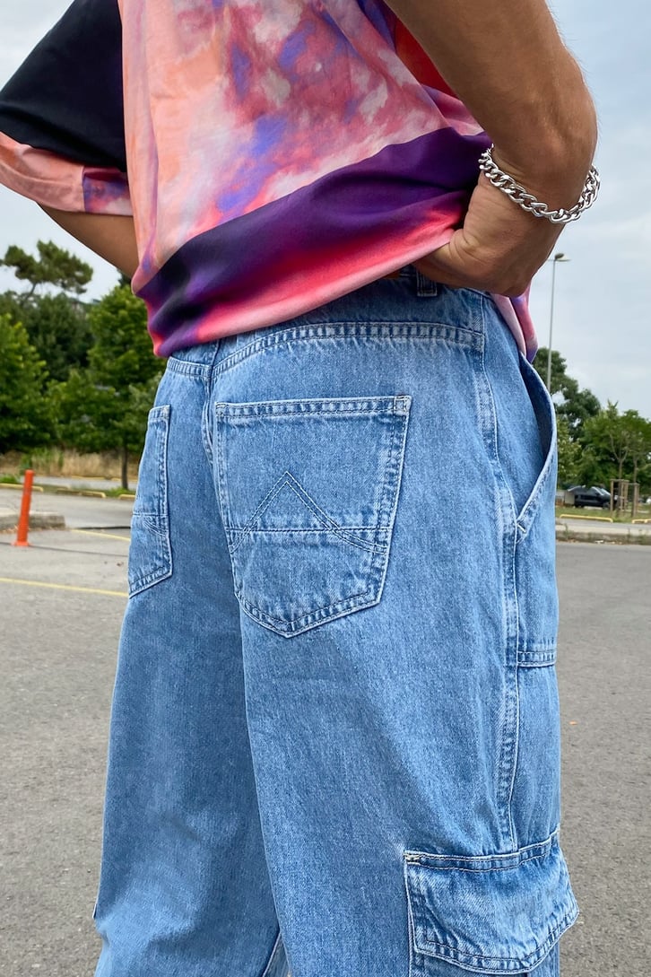 Cargo Pocket Mavi Baggy Jean