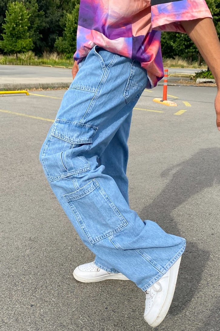 Cargo Pocket Mavi Baggy Jean