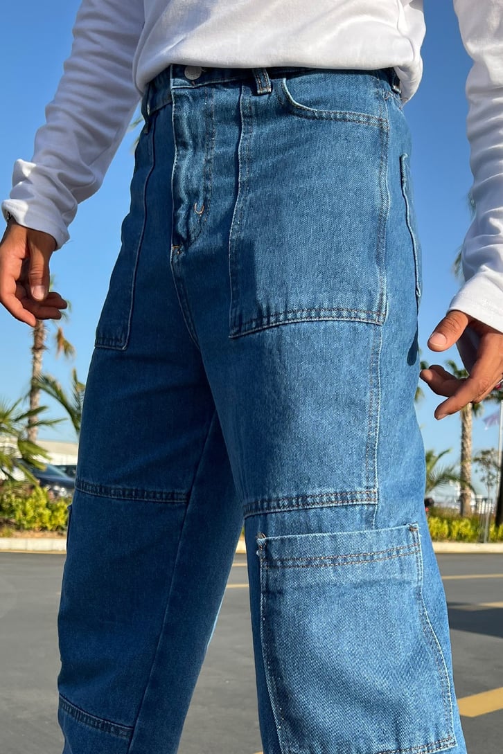 Cargo Pocket Mavi Baggy Jean