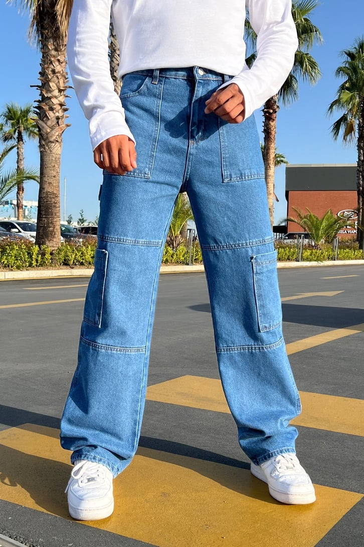 Cargo Pocket Mavi Baggy Jean