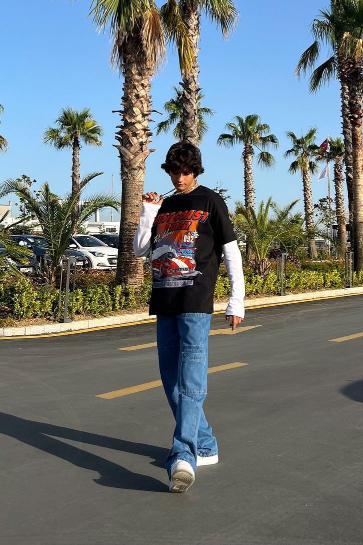 Cargo Pocket Mavi Baggy Jean