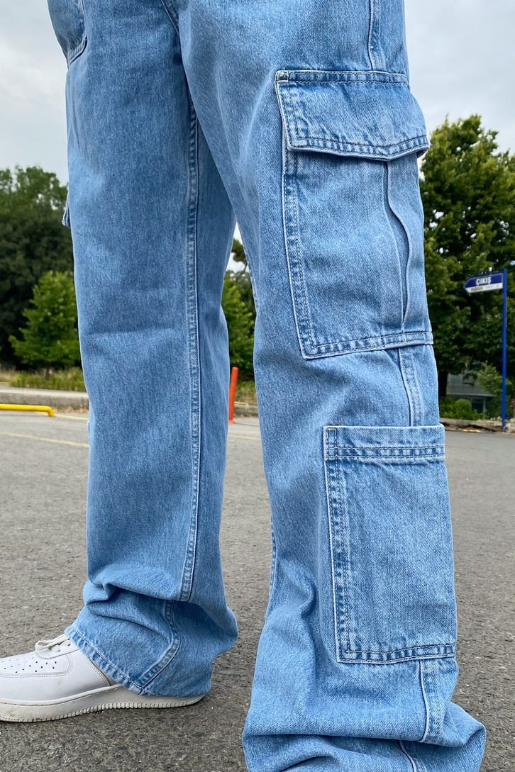 Cargo Pocket Mavi Baggy Jean