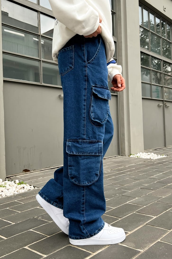Cargo Pocket Mavi Baggy Jean