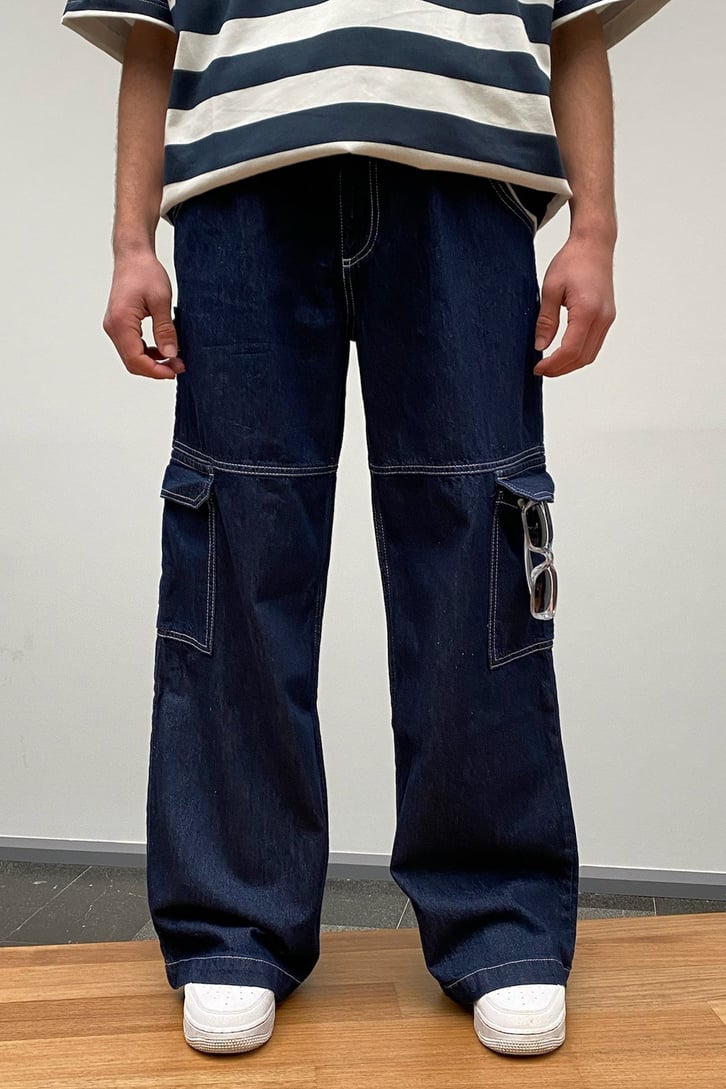 Cargo Pocket Navy Blue Baggy Jean