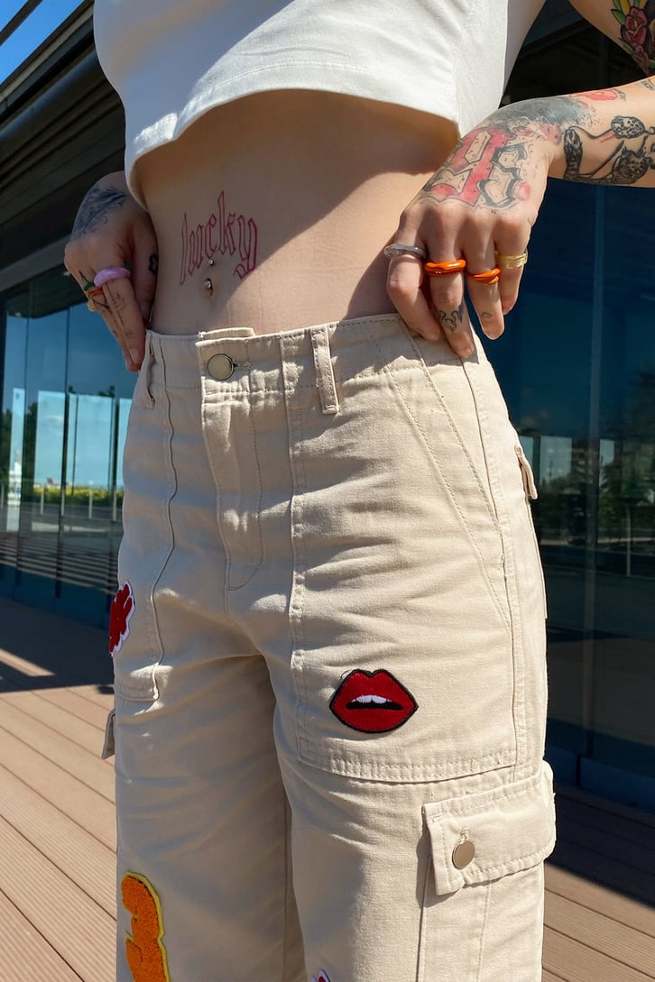 Cargo Pocket Patch Detay Bej Baggy Panrtolon