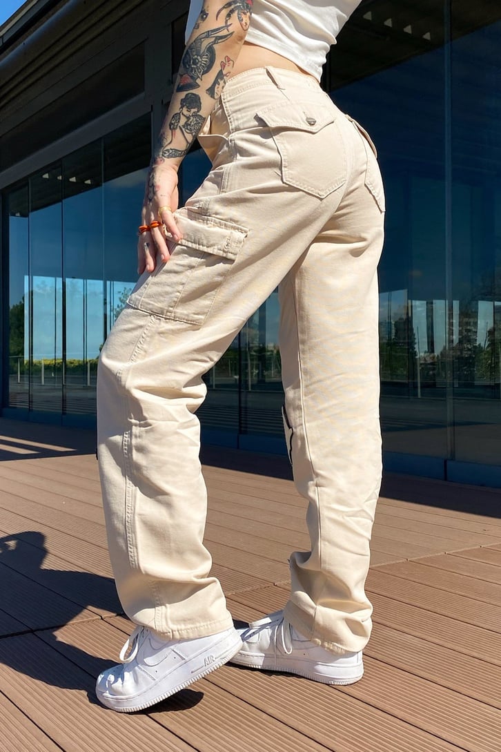Cargo Pocket Patch Detay Bej Baggy Panrtolon