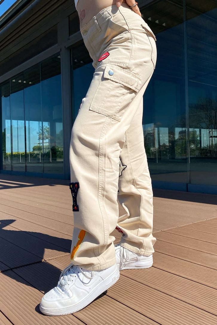 Cargo Pocket Patch Detay Bej Baggy Panrtolon