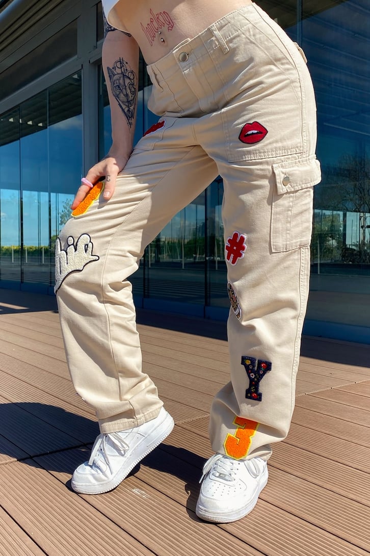 Cargo Pocket Patch Detay Bej Baggy Panrtolon