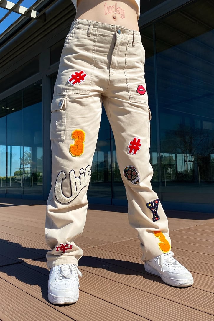 Cargo Pocket Patch Detay Bej Baggy Panrtolon
