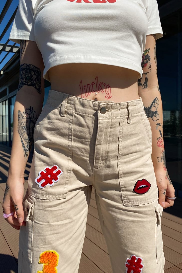 Cargo Pocket Patch Detay Bej Baggy Panrtolon
