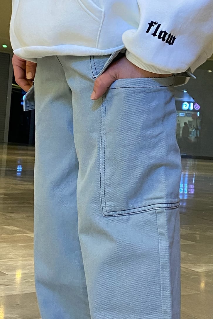 Cargo Pocket Petrol Grisi Baggy Fit Pants