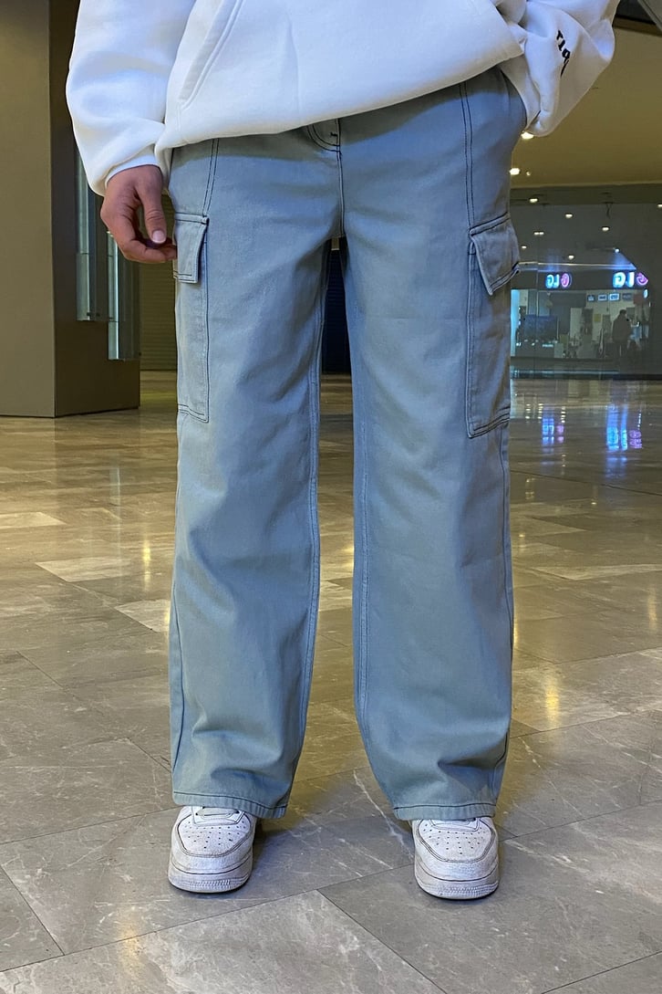 Cargo Pocket Petrol Grisi Baggy Fit Pants