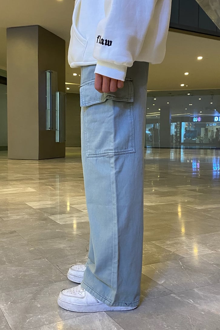 Cargo Pocket Petrol Grisi Baggy Fit Pants