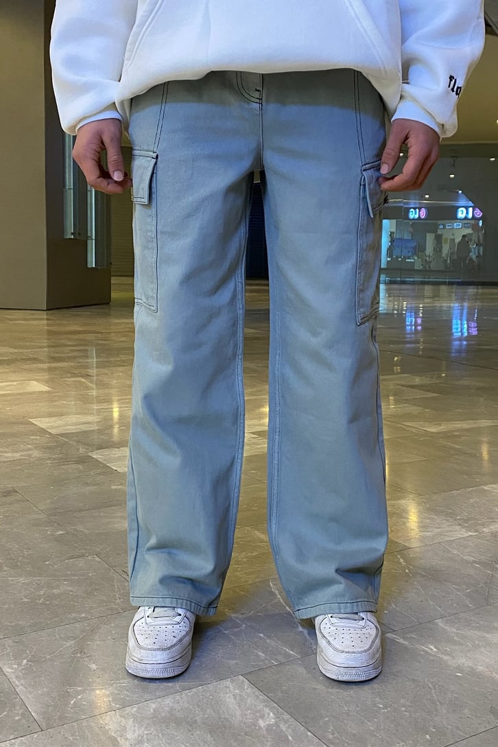 Cargo Pocket Petrol Grisi Baggy Fit Pants