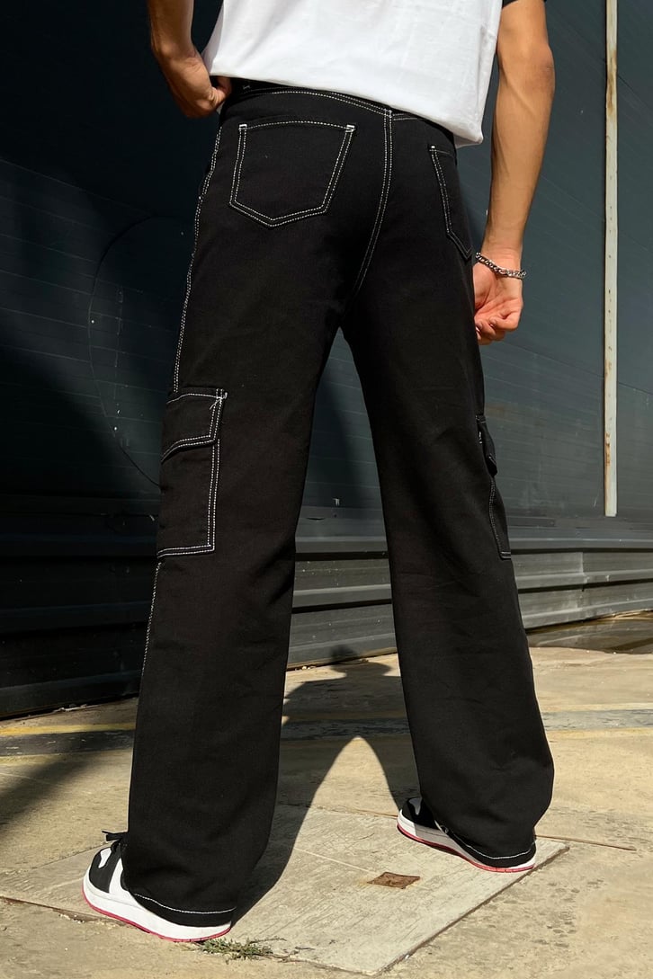Cargo Pocket Siyah Baggy Jean