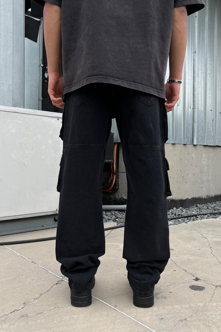 Cargo Pocket Siyah Baggy Jean
