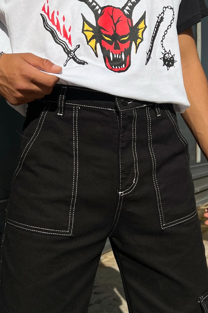Cargo Pocket Siyah Baggy Jean