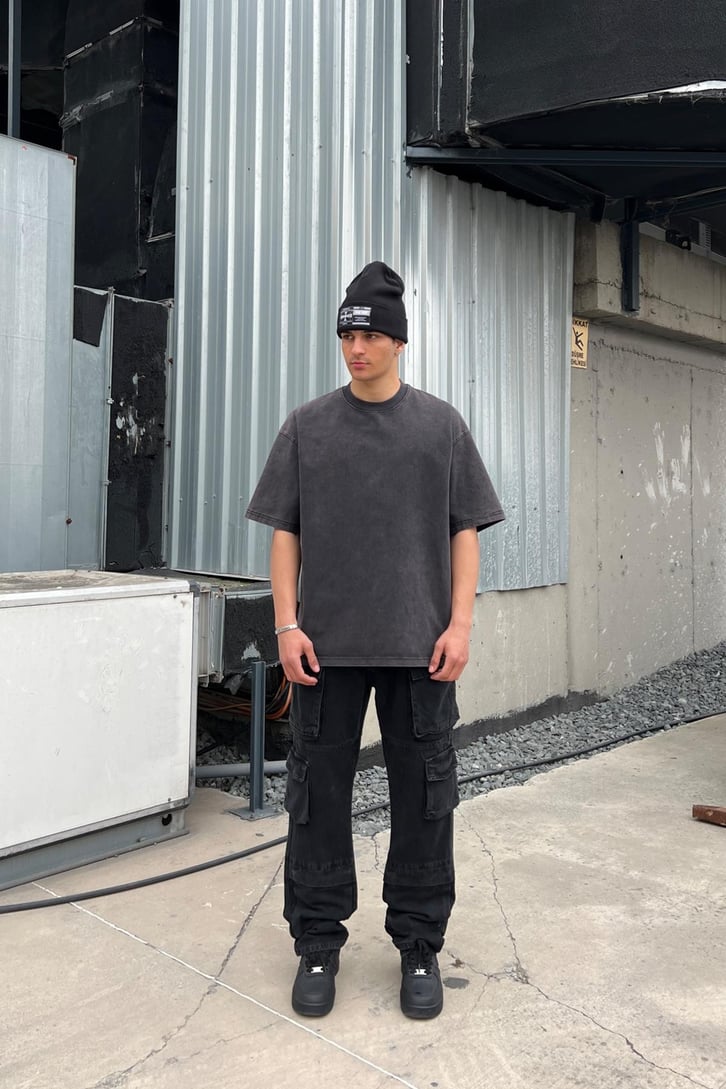 Cargo Pocket Siyah Baggy Jean